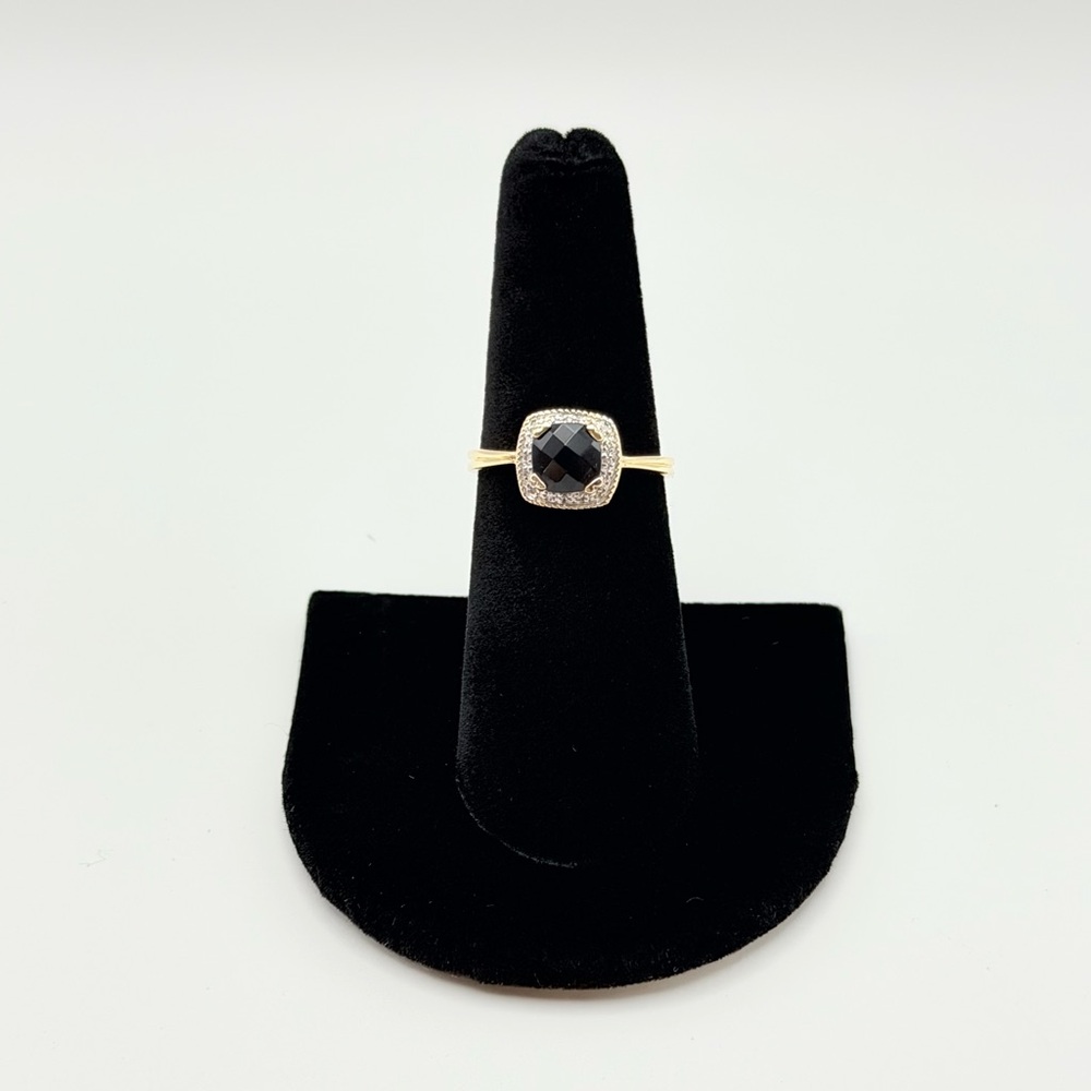Vintage 14K Gold Black Onyx & Diamond Halo Ring – Size 6
